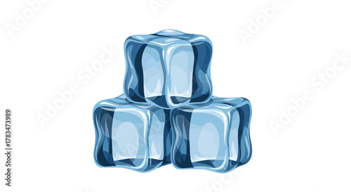 A vibrant illustration of three sparkling blue ice cubes, stacked in a pyramid, representing coolness and refreshment for beverages and clean design concepts
