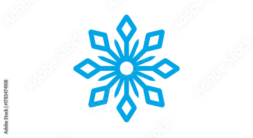 Elegant graphic emblem featuring a symmetrical blue snowflake, perfect for seasonal themes, frosty concepts, and decorative winter imagery, evoking serene coldness and crystalline beauty