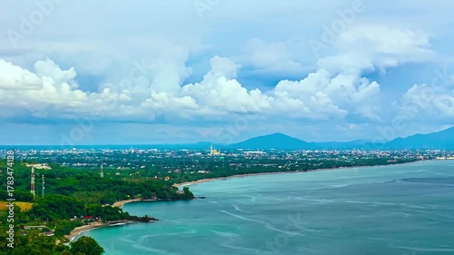 picturesque view of senggigi beach with mataram city in distant background lombok indonesia aerial shot timelapse