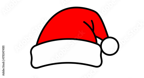 A classic red and white festive holiday headwear accessory, representing the Christmas season, depicted as a simple cartoon illustration on a white background