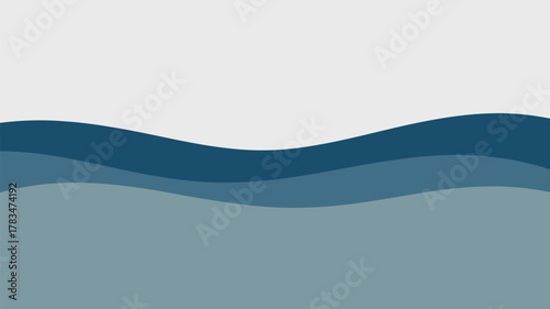 Abstract illustration of three wavy horizontal bands in shades of blue with a white background