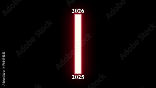 Minimal white progress bar animation showing transition from year 2025 to 2026 on black background. Great for New Year projects, timelines.