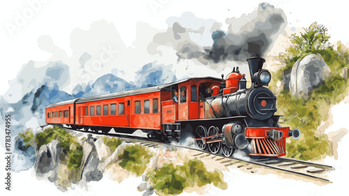 Devils Nose Train. Devils Nose Train hand drawn watercolor illustration