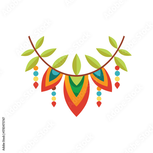 Toran festive leaf and bead vector icon with colorful symmetrical decorative design
