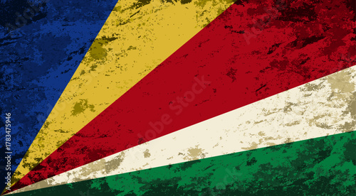 Seychelles flag brush stroke grunge style background layout. Vector illustration.