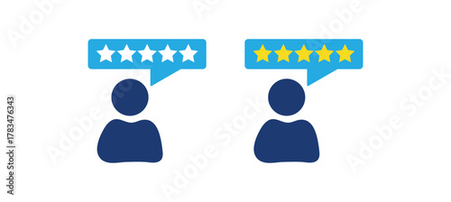 Five stars customer product review feedback icon, 5 star rating service satisfaction good quality isolated vector flat icon