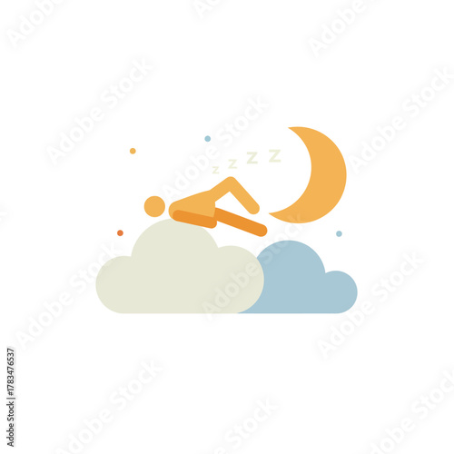 Illustrative icon depicting serene night rest on soft cloudscape
