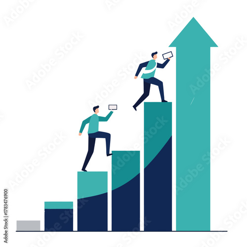 Business Growth Illustrated Graph and Professionals Ascending Towards Success
