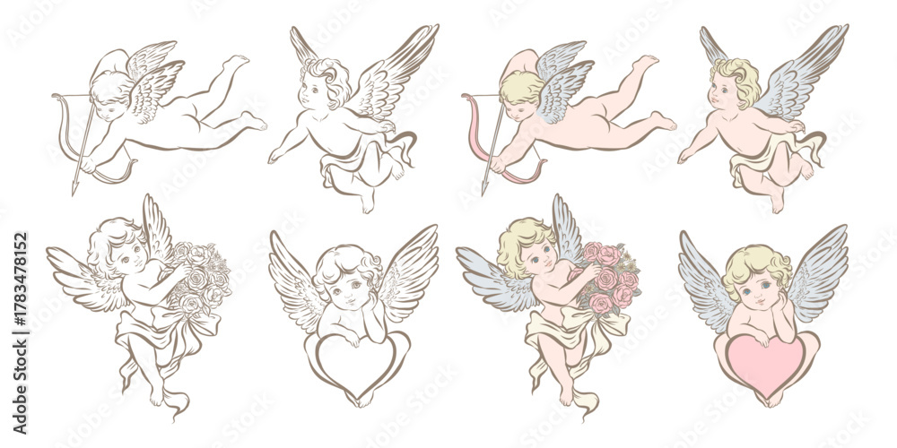 Fototapeta premium Vector Line art and clipart of cupid for Valentine's day decorate 