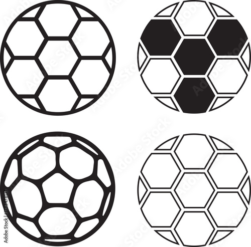 Four soccer balls in different styles and perspectives