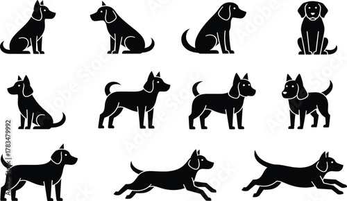 Dog Silhouette Collection – 12 Stylized Breeds and Poses in Black