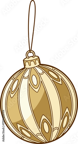 Festive Christmas ball ornament in rich gold with intricate embossed pattern, isolated design element, vector illustration.