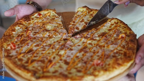 Delicious pizza served at a local eatery in the evening