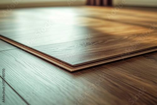 New wooden flooring is being installed in a brightly lit room, showcasing a smooth finish and elegant design