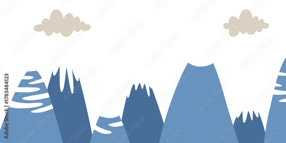 Fototapeta premium nursery wall art. children style border of mountains. simple design for preschool, school, bedroom, hospital. room mural, wallpaper, sticker