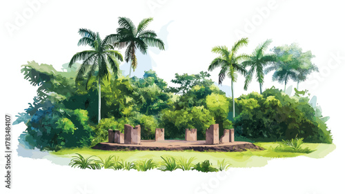 Jodensavanne. Jodensavanne hand drawn watercolor illustration