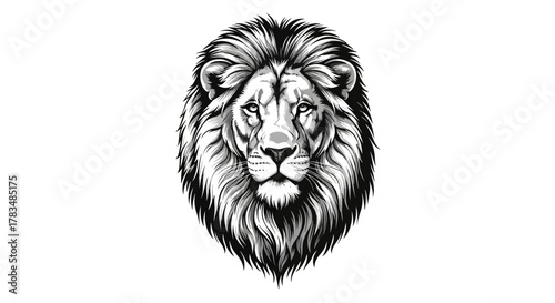 Stylized black and white illustration of a powerful lione