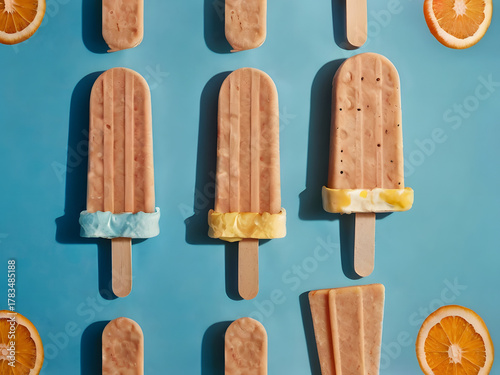 Ice Cream Popsicles on Blue Background