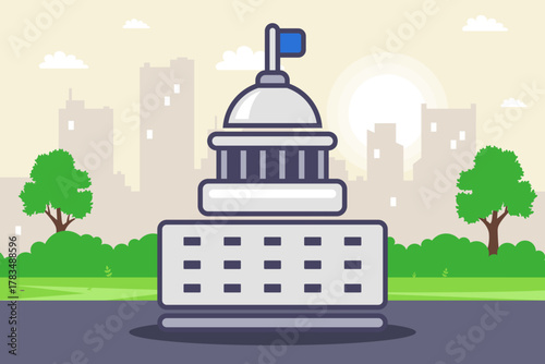 Black parliament icon. Government building. Flat illustration.