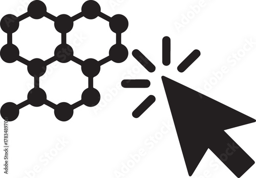 Abstract data hexagon pattern transitioning into cursor icon, transparent PNG