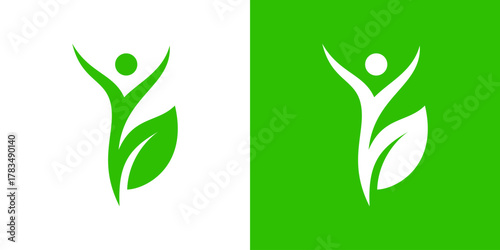 yoga and leaf logo. helathplant green leaves symbol icon template