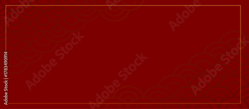 Red oriental background with golden frame and subtle wave pattern template for lunar new year web banners and festive marketing designs
