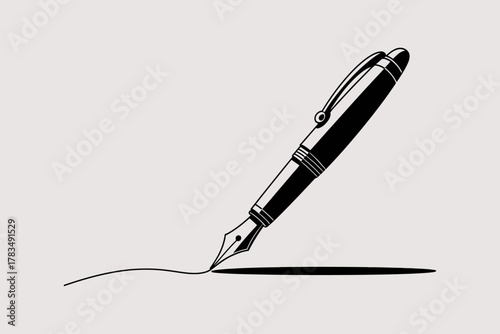 Black fountain pen vector minimalist silhouette icon illustration on white background, perfect for graphic design, stationery branding, digital artwork, office themes, and creative illustration projec