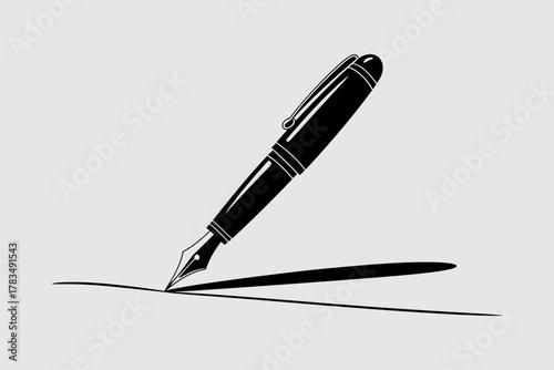 Black fountain pen vector minimalist silhouette icon illustration on white background, perfect for graphic design, stationery branding, digital artwork, office themes, and creative illustration projec