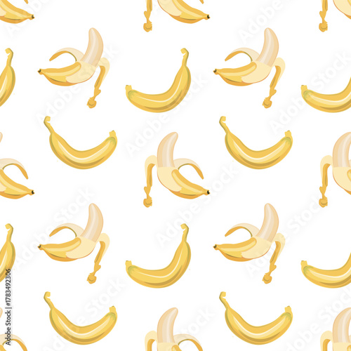 A seamless vector pattern featuring fresh bananas in bold yellow tones. Simple, repetitive design perfect for packaging, fabrics, wallpapers, or digital projects.