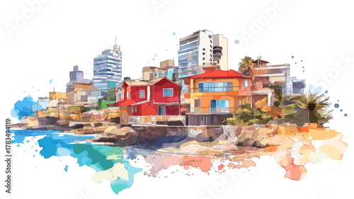 Puerto Madryn. Puerto Madryn hand drawn watercolor illustration