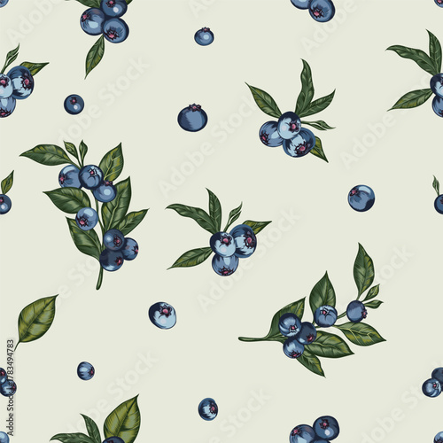 Blueberry vector seamless pattern illustration juicy blueberries vintage style