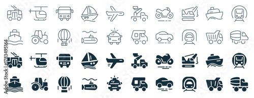 Transport and vehicle excellent icons collection in two different styles