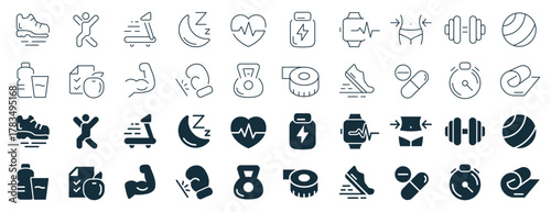 Gym and fitness excellent icons collection in two different styles