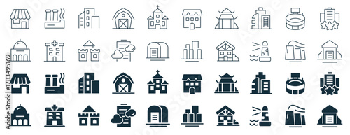 Buildings and architecture excellent icons collection in two different styles