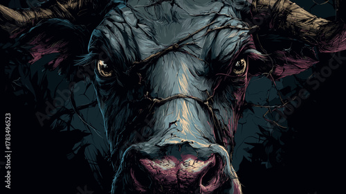 Dark Fantasy Scary Monster Cow Vector Illustration