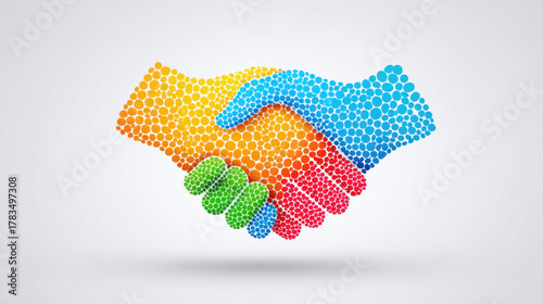 Colorful handshake made of dots symbolizing partnership and cooperation in business and teamwork concept