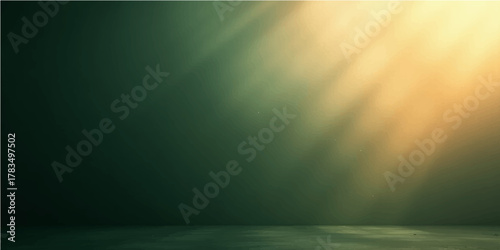 Green spotlight glow and light rays texture on dark abstract nature blur backdrop