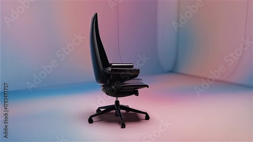 Pastel Gradient Studio Motion Minimal Product Showcase of Black Ergonomic Chair on Pastel Gradient Floor — Cinematic Minimal Product Showcase Background in 4K Ultra HD