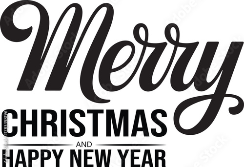 Merry Christmas hand lettering vector in modern brush ink calligraphy with elegant black typography isolated on white for greeting cards