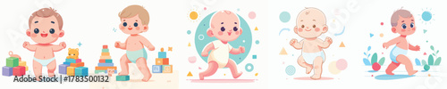 vector of baby learning to walk