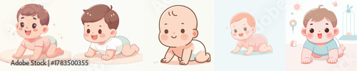 vector of baby learning to crawl