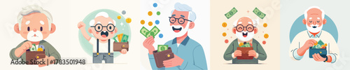 vector of grandfather opening wallet