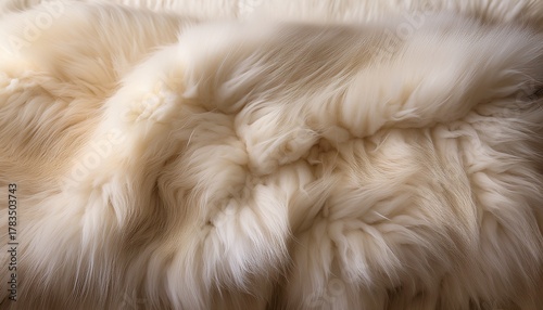 close up of a thick fluffy cream colored sheepskin
