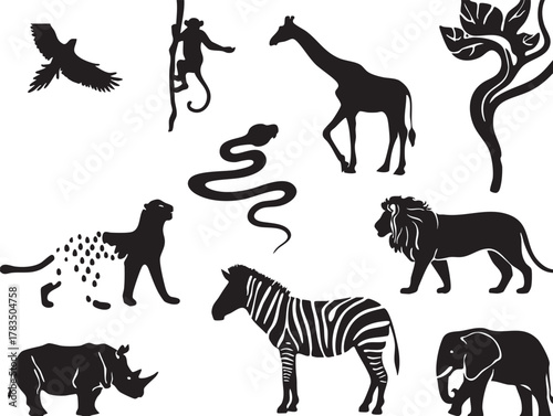 Wild animals silhouette collection vector illustration