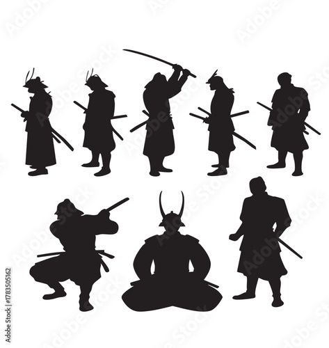 Silhouette of a knight with sword in black vector style among dancing people and children