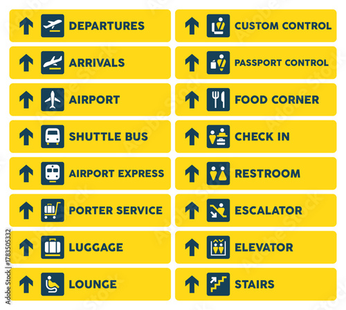 All in One Airport Sign stock Illustration - Airport Direction signs icons design Yellow and Blue-8.eps