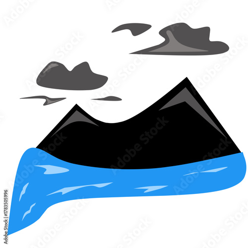 Mountain Clouds and Flowing Water Landscape