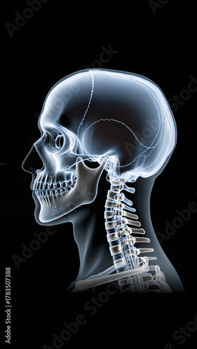 3D anatomical illustration of human head and brain