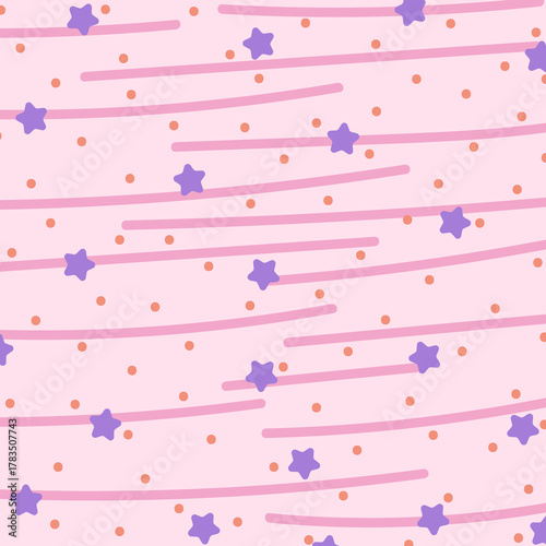 Pink background with purple stars and orange dots pattern image
