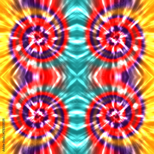 Psychedelic tie dye pattern with red purple and yellow swirls abstract